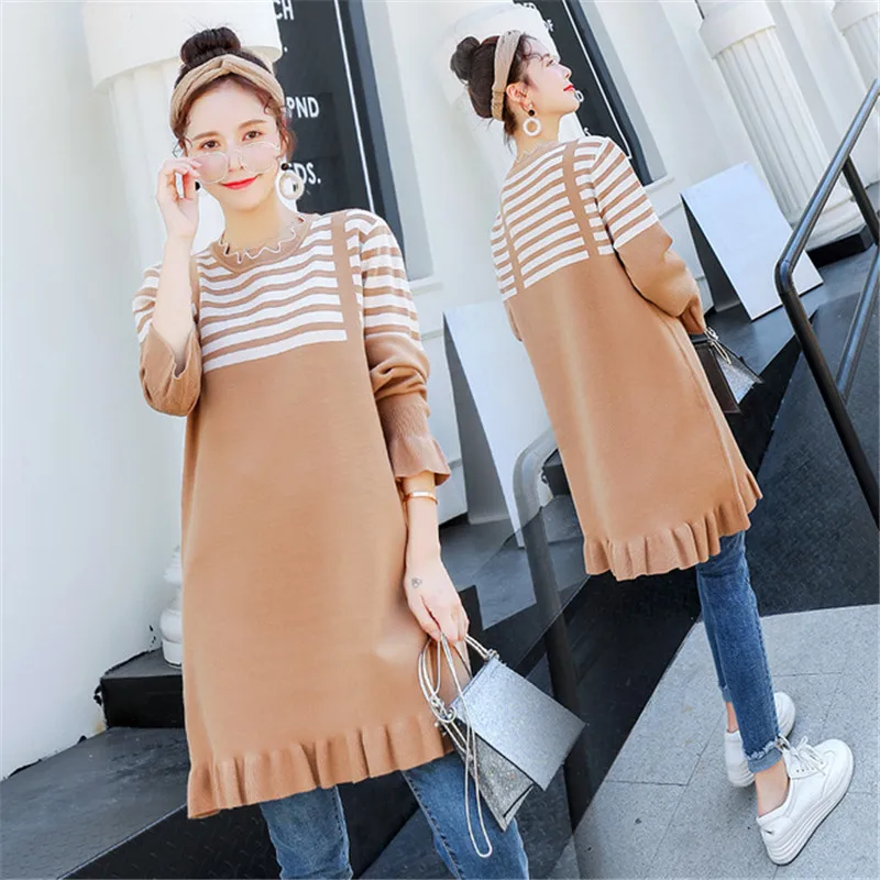 Новое платье-свитер для беременных женщин осенне-зимнее корейское свободное