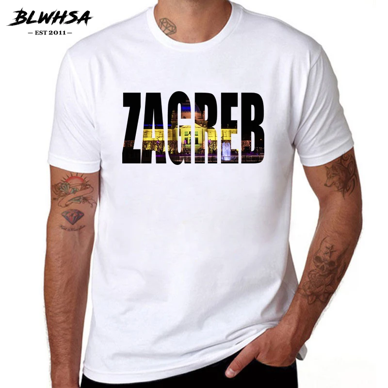 Футболка BLWHSA Zagreb мужская с принтом Повседневная рубашка коротким рукавом 100%
