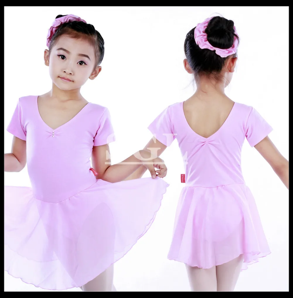 (5 pieces/lot) Wholesale Cotton Child Short Sleeve Leotard With Chiffon Skirt Ballet Dancewear Dance CostumesFor Sale CT2048 |