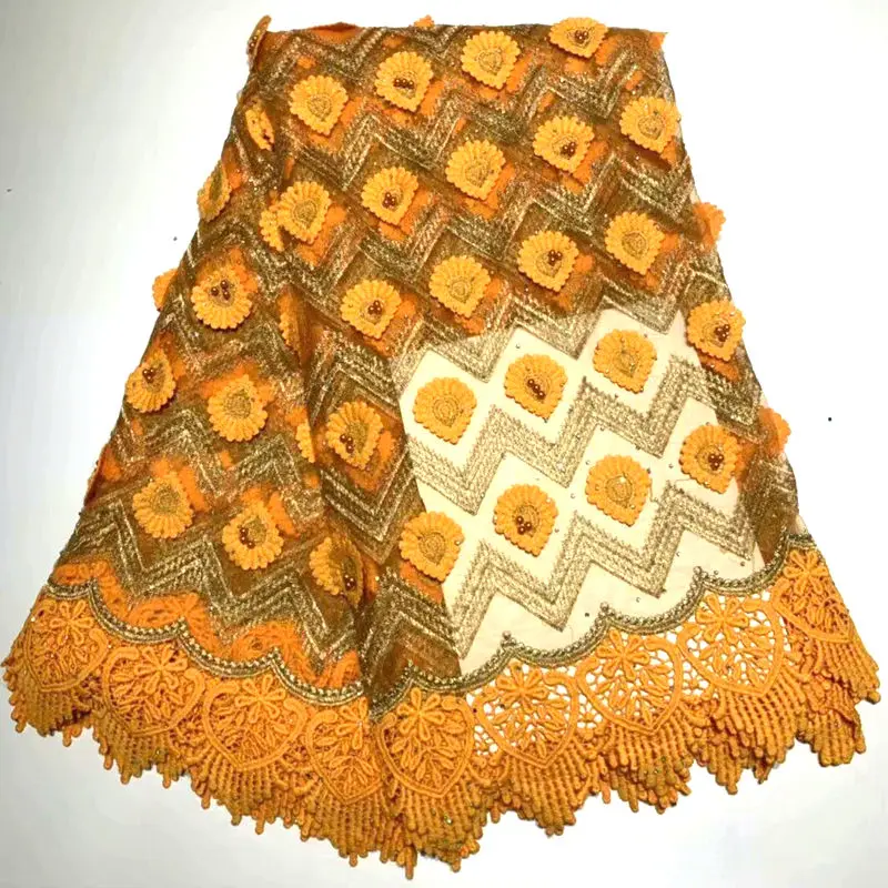 Оранжевый африканский кружево ткань 2019 высокое качество в нигерийском стиле с