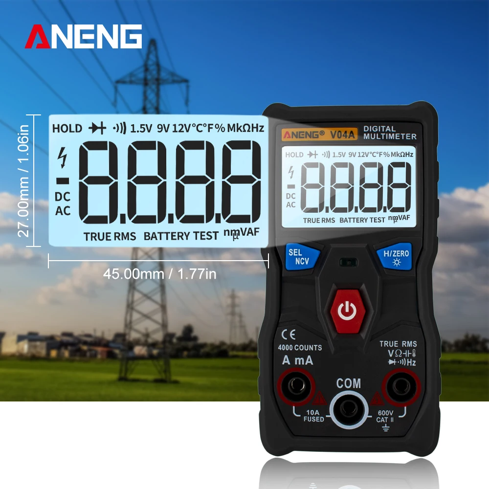 ANENG V04A 4000 Counts True RMS Digital Multimeter Mini Auto Range Backlight Resistance AC/DC Voltage Meter with Flashlight | Инструменты