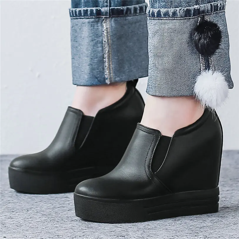 Модные кроссовки Женские туфли-лодочки из натуральной кожи на танкетке и высоком