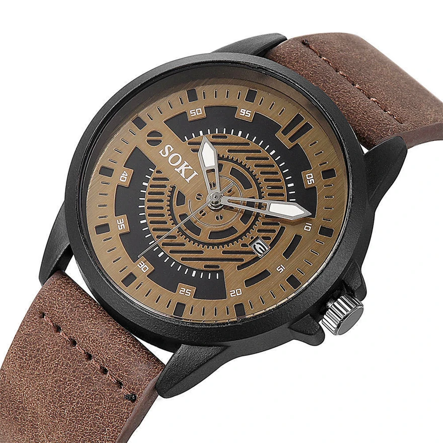 Soki модные спортивные часы повседневные кожаные календарь Мужские 2018 Роскошные