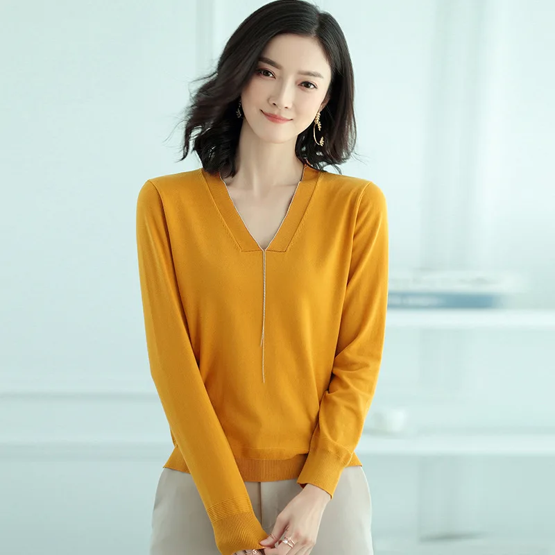 Autumn 2018 Fashion V Neck 4 Solid Color Women Basic Pullover S-xl Jl-hy010 | Женская одежда