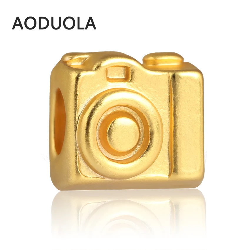 Амулет камера 24K матовая Золотая дорожная коллекция подходит для Пандоры браслет