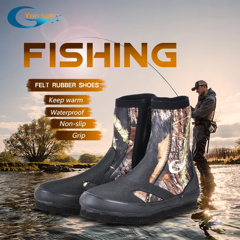 YONSUB 5MM Neoprene Diving Boots Wear-resistant Upstream Shoes Non-slip Fishing Camouflage Keep Warm Water Sports - купить по