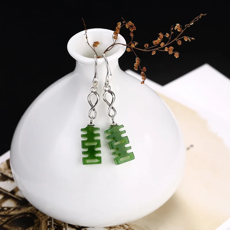 Earings Fashion Jewelry Real 2018 New Ethnic 925 Pure Natural Double Happiness Hetian Jade Wholesale Fine Earrings For Women | Украшения и