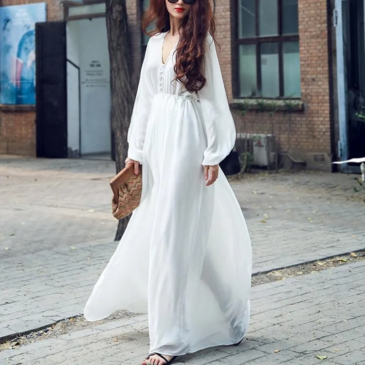 Сексуальное шифоновое повседневное платье в богемном стиле с v-образным вырезом