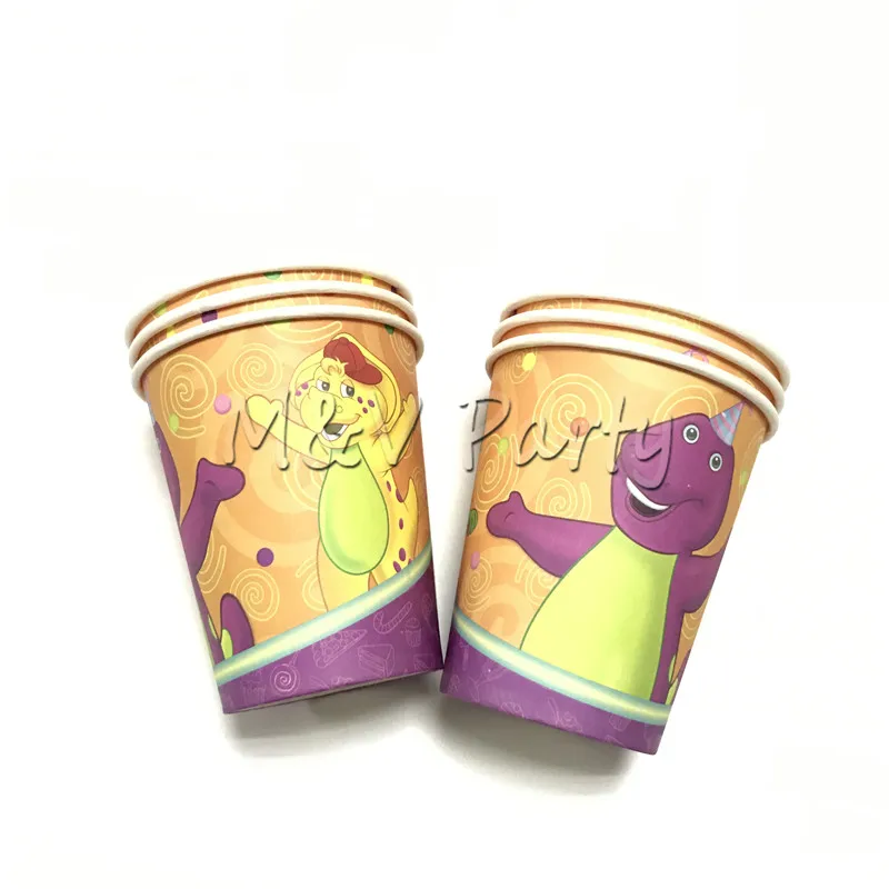 6pcs/lot Cartoon Barney Dinosaur Theme Disposable Cup Kids Birthday Party Baby Shower Paper Tableware Supplies | Дом и сад