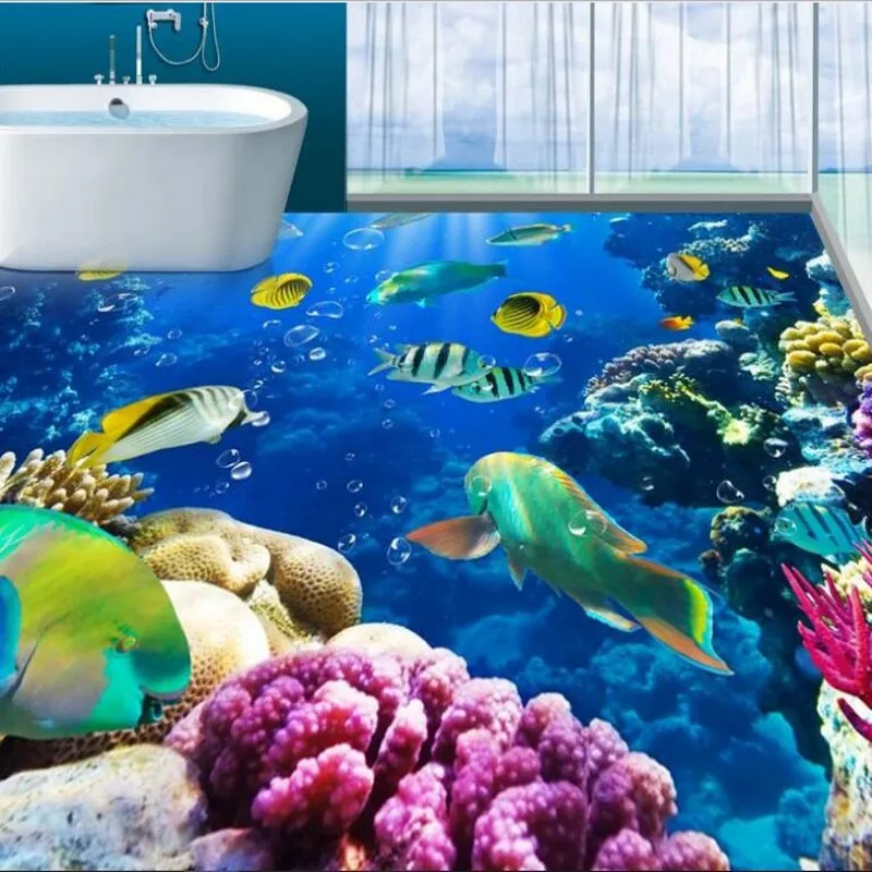 Пользовательские большие фрески синий океан тропическая рыба Коралл ванная