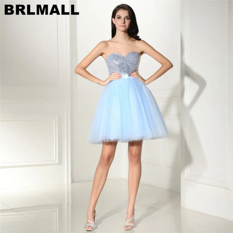 BRLMALL 2017 милое голубое платье с открытой спиной и бантом расшитое блестками
