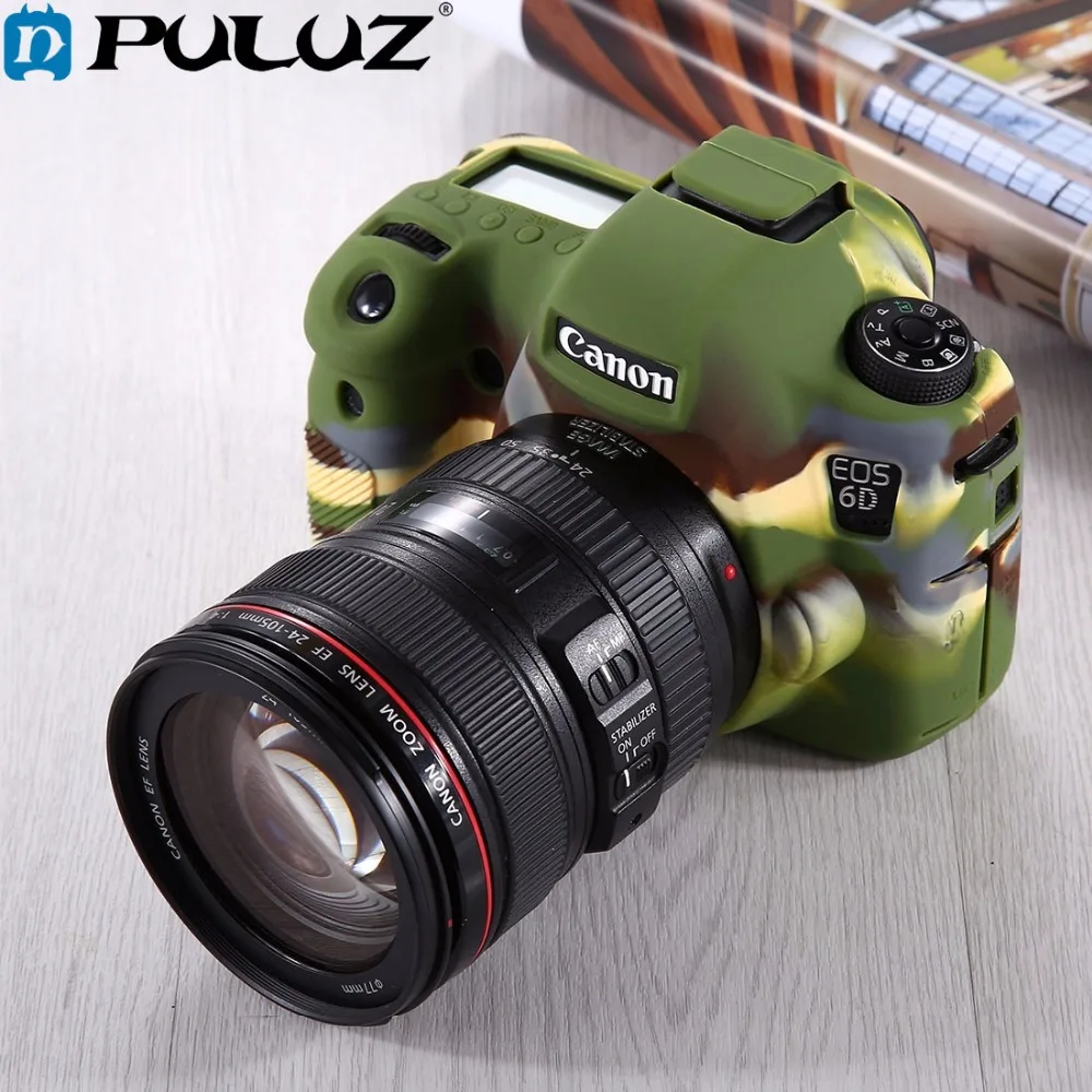 PULUZ Cover Case for Canon EOS 6D Soft Silicone Rubber Camera Protective Body Skin Camouflage Yellow Bag | Электроника