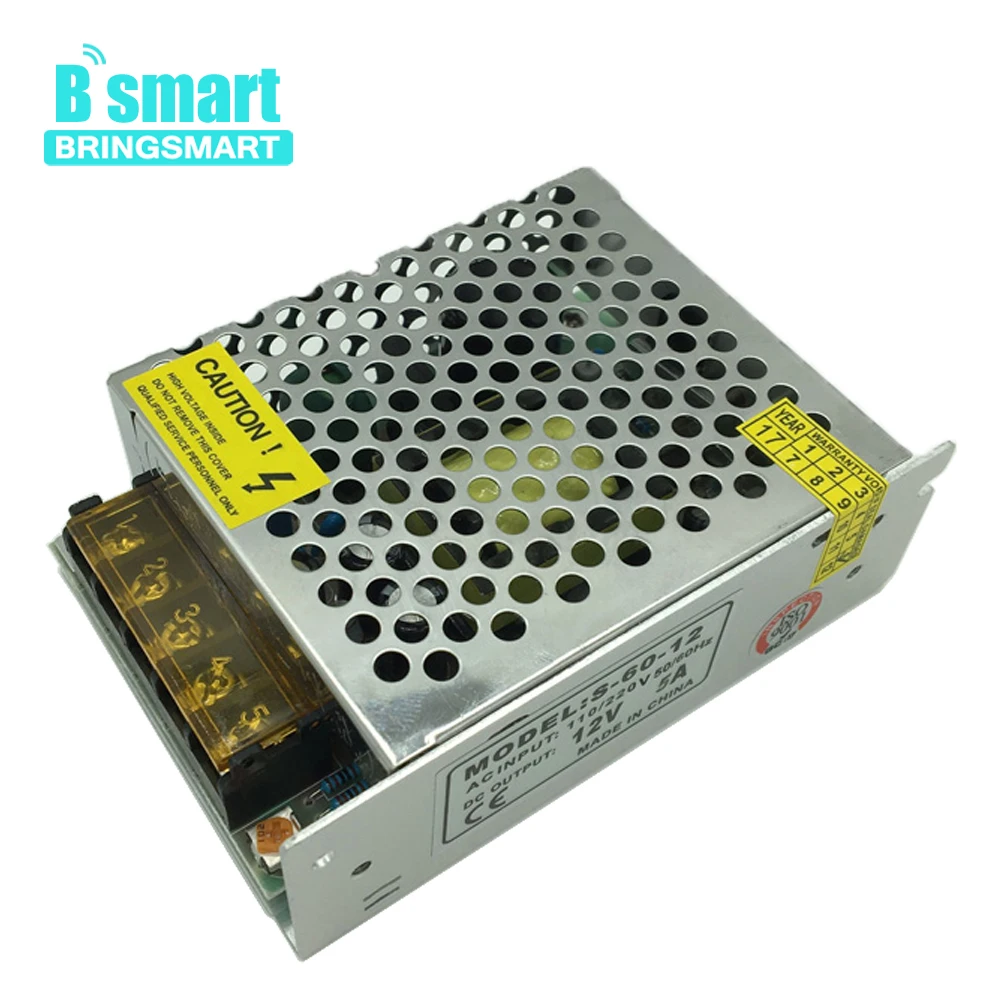 Bringsmart 12 В 5A AC-DC трансформатор адаптер питания 1 провод Выход AC 220 до DC источник |