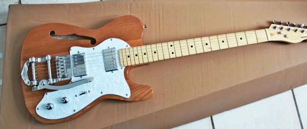 Top quality FDTL-2047 original wood color F hollow Ash body Maple Fingerboard Bigsby trmolo TL electric guitar Free shipping | Спорт и