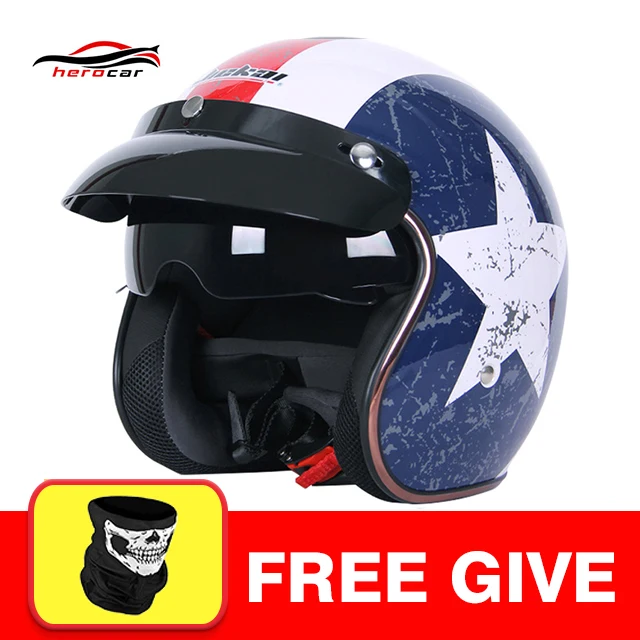 Шлем Мотоцикл JIEKAI мотоциклетный винтажный в стиле ретро с открытым лицом линзой