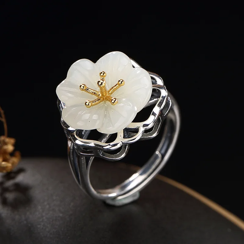 2018 Promotion Top Fashion Citrine Anel Feminino S925 Pure Mosaic Restoring Ancient Ways Ms Hetian Plum Opening Ring Wholesale | Украшения