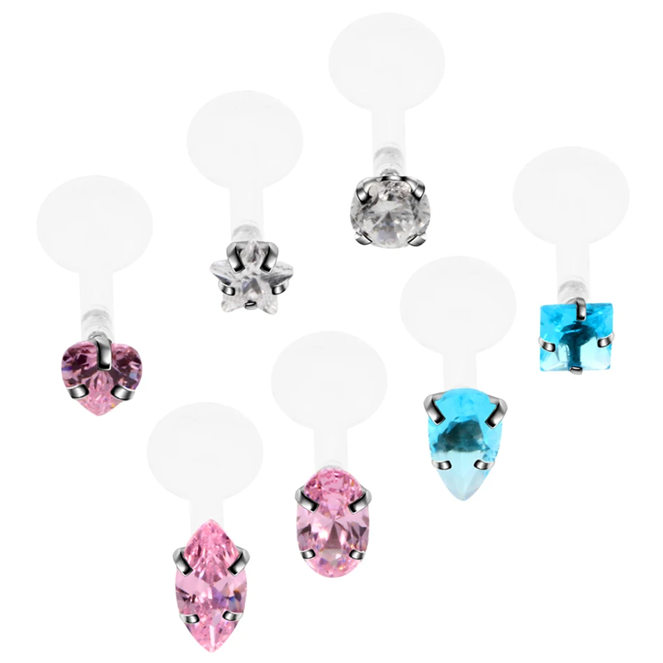 7 шт./лот Bioflex 3 мм фианит драгоценный камень кольцо для губ серьги пирсинга
