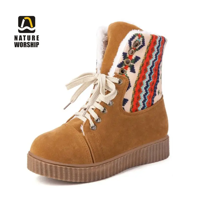 Зимние женские ботильоны размера плюс теплые ботинки с плюшевой подкладкой