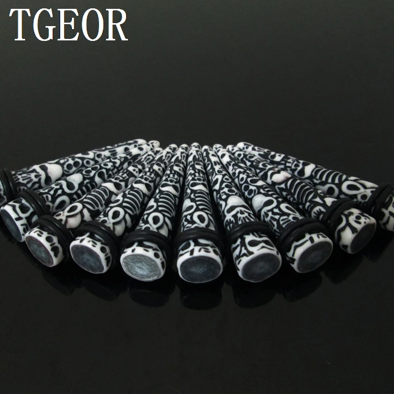 FREE 1pair Carving multi skulls black ear expander resin straight taper Fashion | Украшения и аксессуары