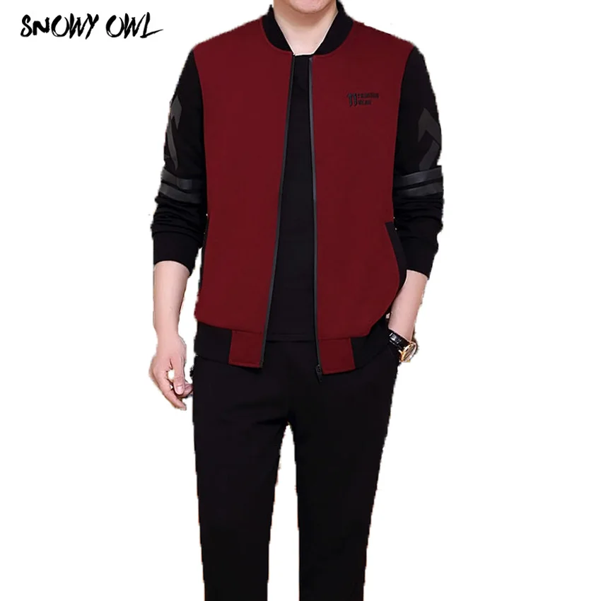 Men's Sportwear Suit Sweatshirt Tracksuit Without Hoodie Men Sports Active Zipper Outwear 3PC Jacket+Pant+T-shirt h185 | Спорт и