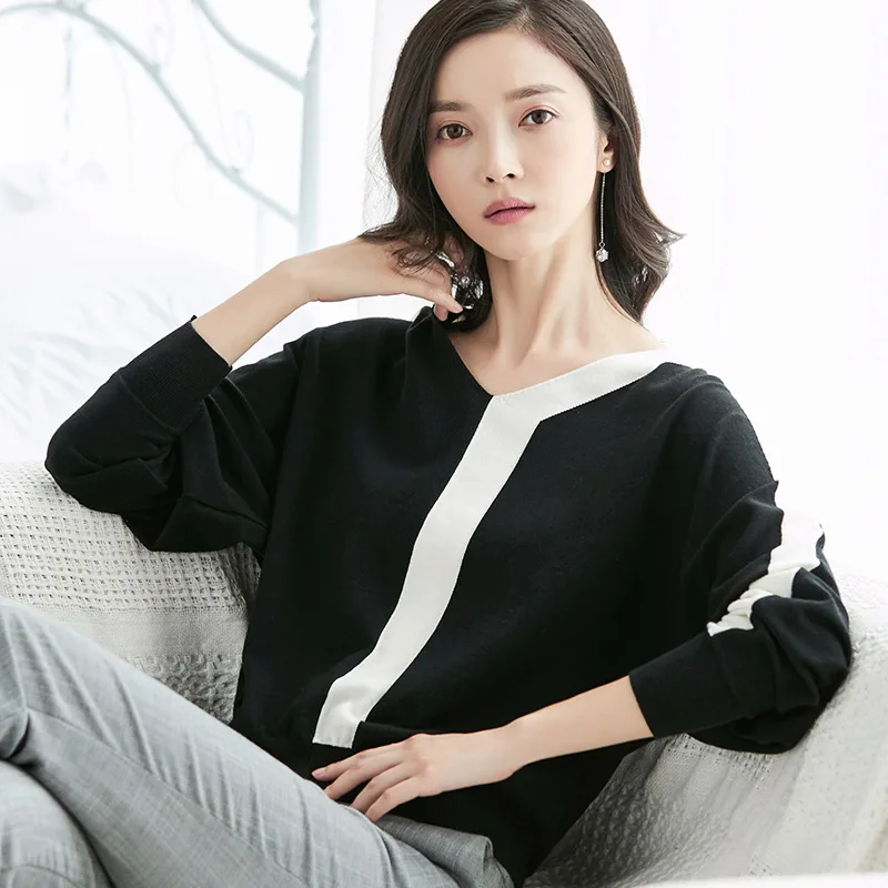 2018 Autumn Winter Fashion Knitted V Neck 3 Color Loose Women Pullover Jl-hy017 | Женская одежда