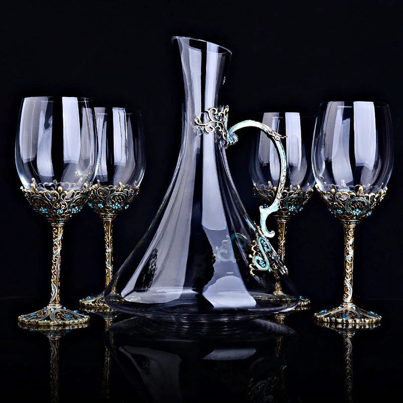Retro Enamel Lead-free crystal Glass Red Wine Wakeup Set Cup Champagne Wedding Gift Decanter | Дом и сад