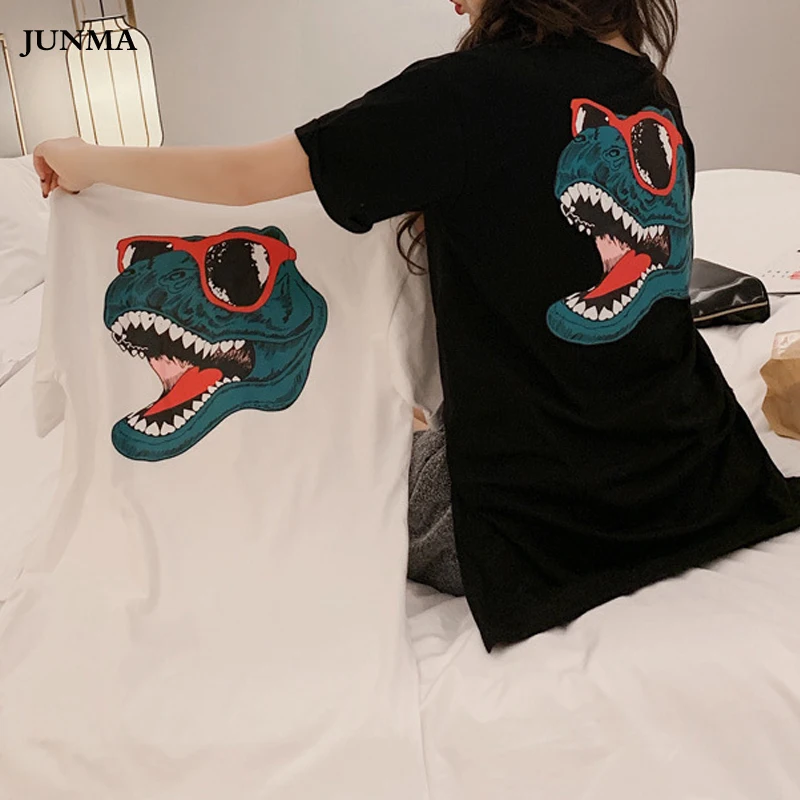 Женская летняя Однотонная футболка с принтом динозавра в стиле Харадзюку