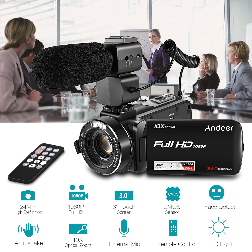 Andoer HDV-Z82 1080P Full HD 24MP Digital Video Camera Camcorder 10X Optical Zoom with 3&quot LCD Touchscreen Anti-shake | Электроника
