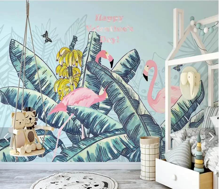 Тропический банановый лист Фламинго настенная бумага фотобумага печатная для