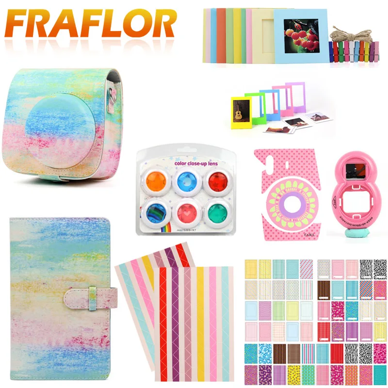 Набор аксессуаров для футляра для рисования, сумка из искусственной кожи, фоторамка, наклейки для камеры, зажим для стены с веревкой для модели Fujifilm Instax Mini 8 9.
