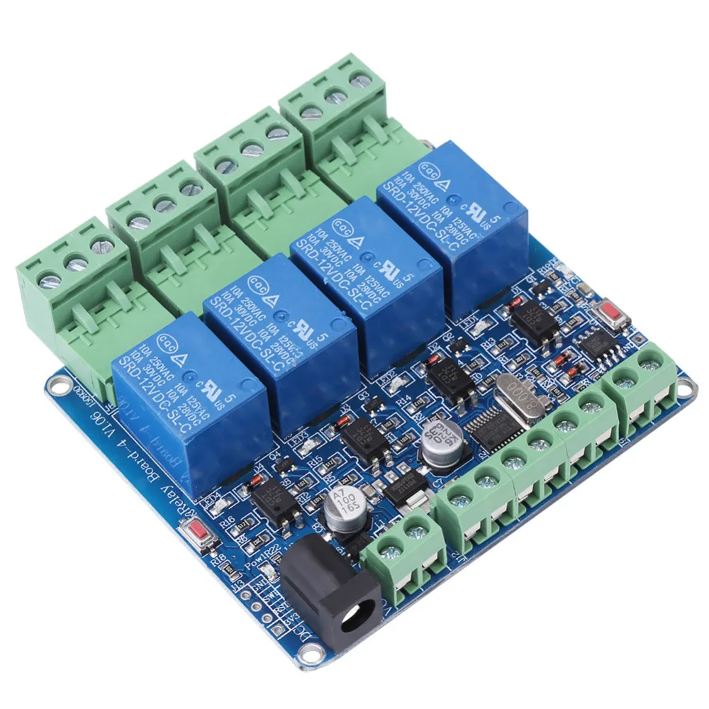 DC 12V 4 Channel Relay Module STM8S103F3 Board Microcontroller RS485 Communication |