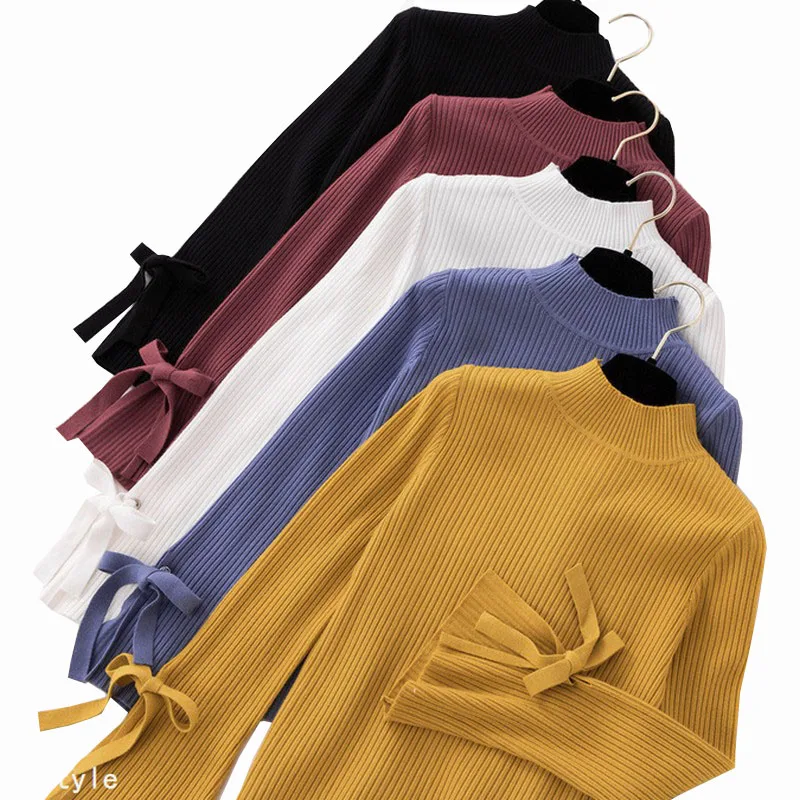 2018 Autumn Winter Sweet Style Temperament Slim Sweater Women Wooden Ear Trumpet Sleeved Bottoming for Plus Size | Женская одежда