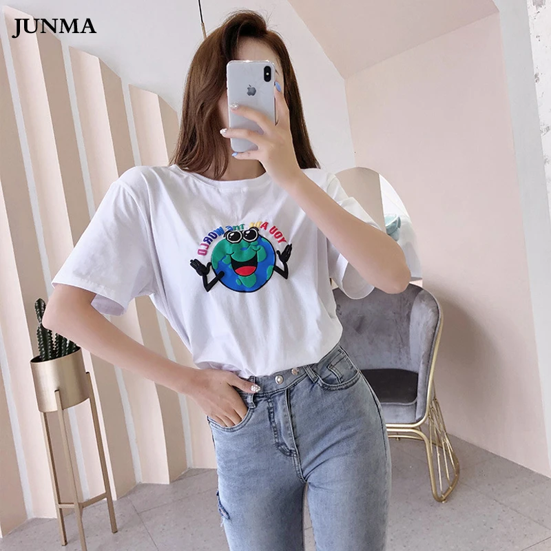 Женская Облегающая белая буквенный лозунг графическая печать футболка 100% хлопок