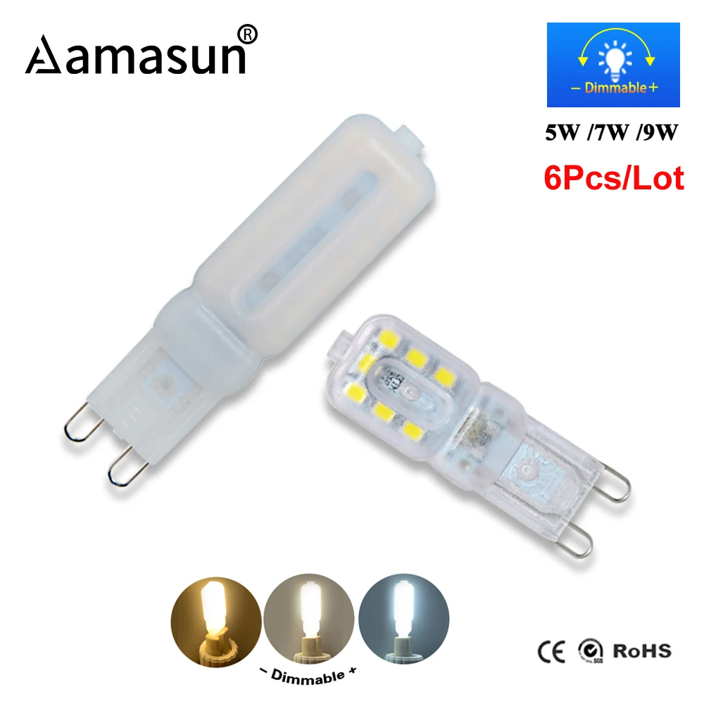 Aamasun 6 шт. Mini G9 светодиодный 5 Вт 7 9 Светодиодная лампа высокой яркости 220 в 110 В SMD2835