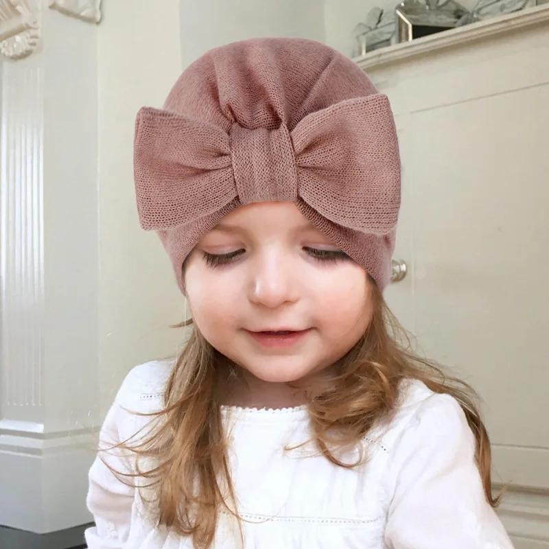 Новый мусульманский ребенок эластичные Твердые съемный бантом кашемир турбан