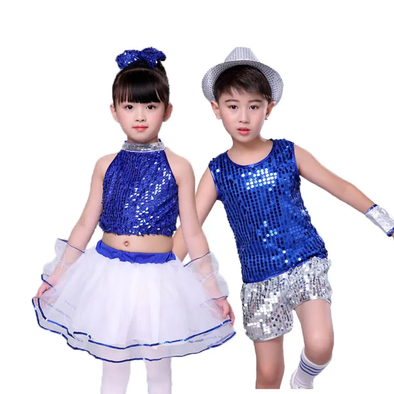 Детская сценическая танцевальная одежда с блестками для современных костюмов, новая детская латиноамериканская джазовая одежда.