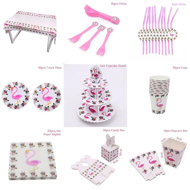 Flamingos Party Tableware Disposable Paper Cups Plate Strwas Wedding Birthday Decoration Kids Baby Shower Supplies | Дом и сад