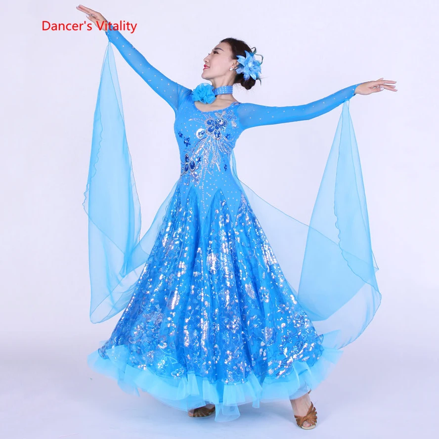 Women Ballroom Dance Dress Performance Costumes Luxury Diamond Sequins Big Swing Dresses Lady's Latin Waltz Tango Dancing Clothe |