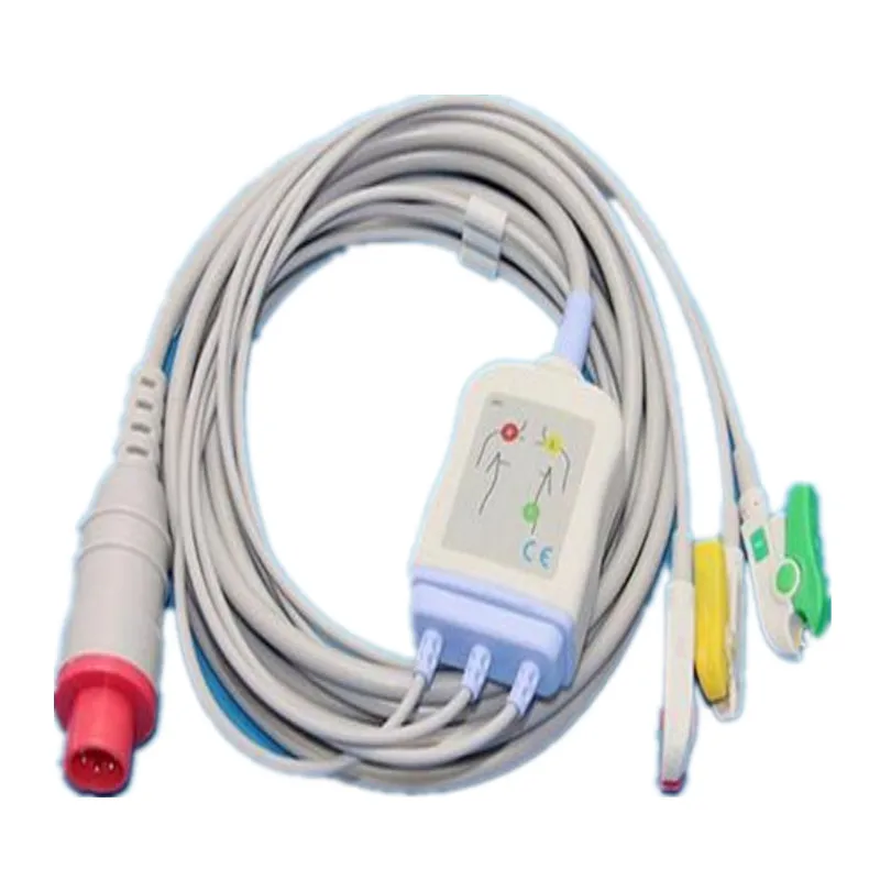 Compatible For Bionet BM3 One-Piece Patient ECG Cable 3 leads 6pin ecg leadwires Clip End IEC Standard Monitor |
