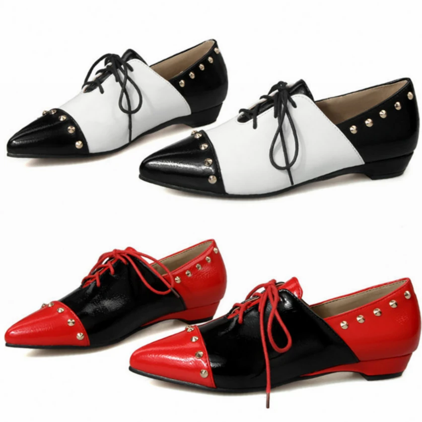 2019 Rivets Wedding Oxfords Women Patent Leather Mary Janes Shoes Low Heel Evening Party Pumps Pointed Toe Boots Casual | Обувь