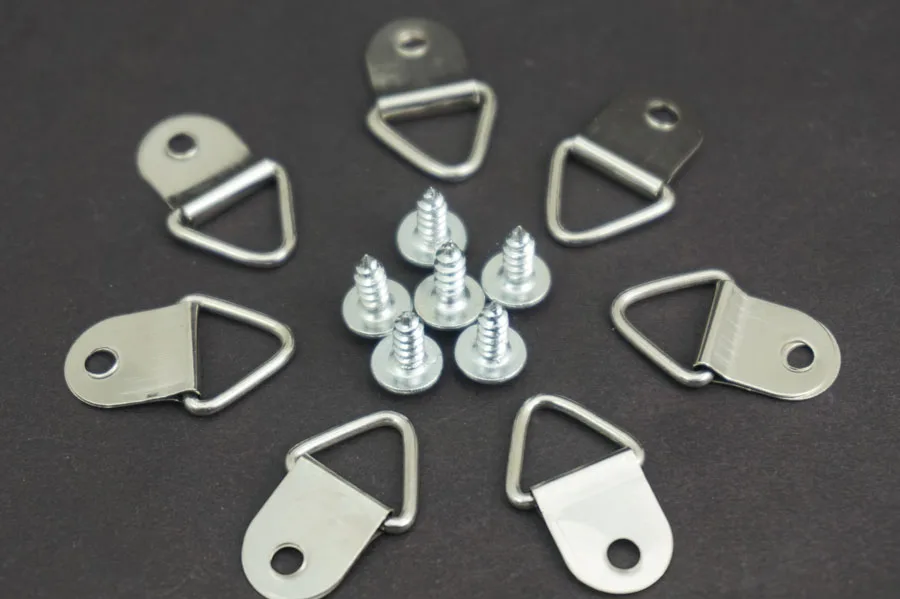 50 PCS/Lot Wholesale universal Strong Golden D Rings Decor Picture Frames Hanger Hooks Hanging Triangle &amp 100 Screws |