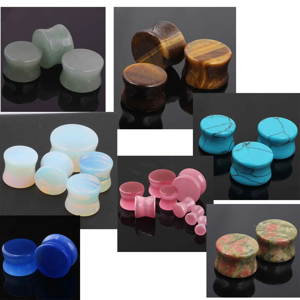 JUNLOWPY Nature Stone Body Piercing Jewelry Double Flared Ear Plug Pircing Cartilage Flesh Tunnel Expander Lobe Stretcher 70pcs | Украшения