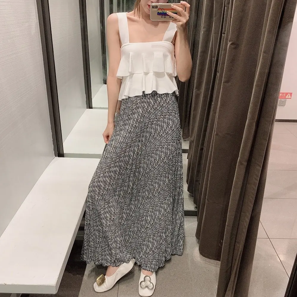 Женская плиссированная юбка макси с принтом зебры длинная вечерняя в пол высокой