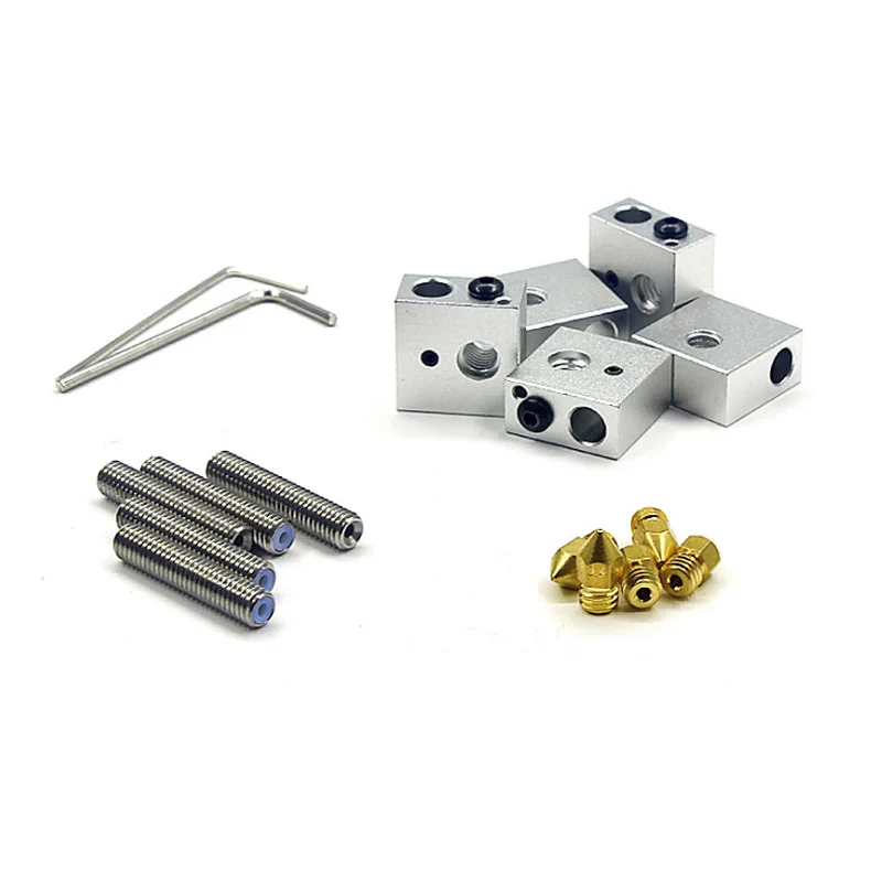 1 Set 1.75mm Throat Tube+0.4mm Extruder Nozzle Heads+Heater Blocks for MK8 Makerbot 3D Printer LHB99 |