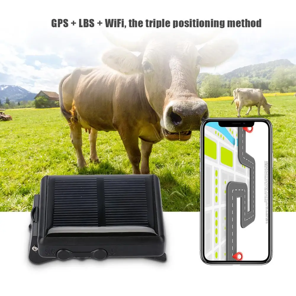 Портативный WiFi Animal GSM GPRS GPS Локатор Водонепроницаемый Солнечный Трекер Противопотерянный для Коровы на.