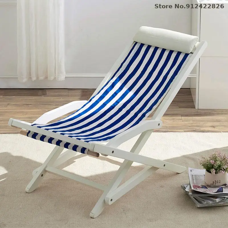 Balcony lounge chair summer solid wood canvas folding outdoor portable beach household bedroom leisure dormitory nap | Мебель