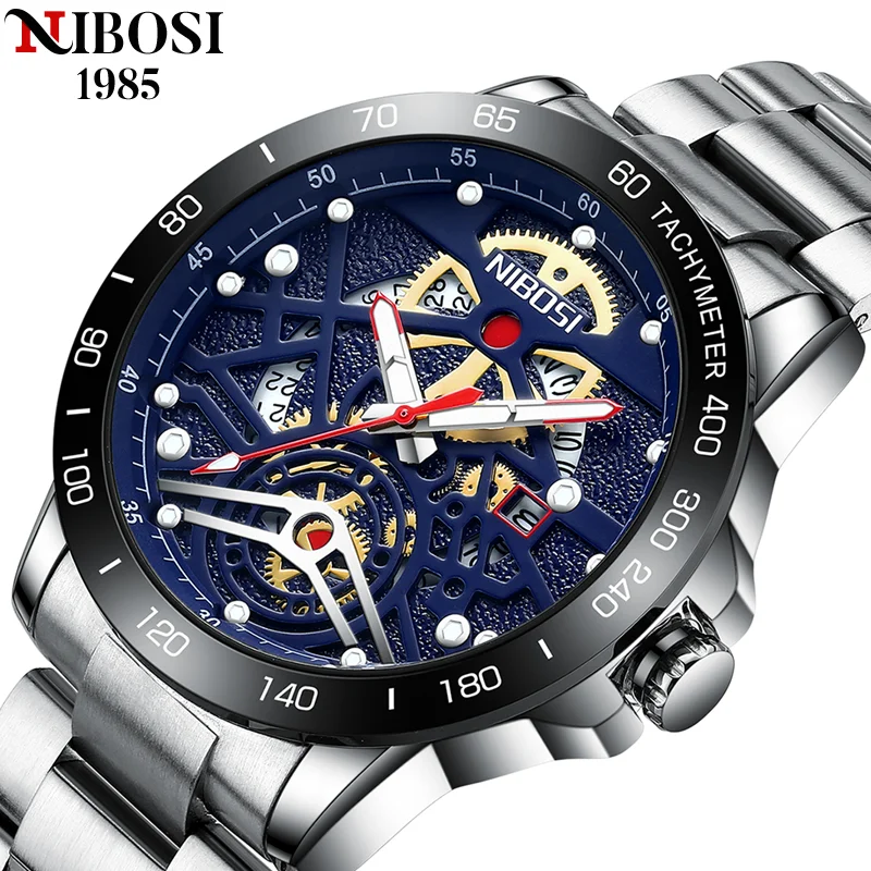 Часы наручные NIBOSI Мужские кварцевые брендовые Роскошные водонепроницаемые