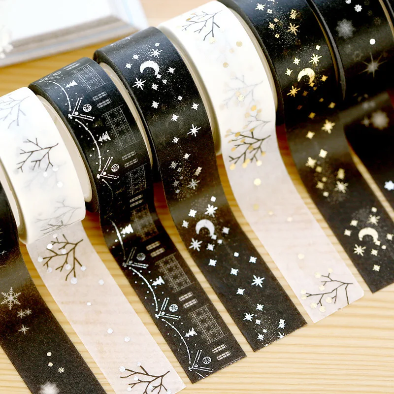 Adhesive stars Washi Paper Masking Tapes DIY Custom Tape pastel for Scrapbooking Gift Wrapping Sticker Golden silver black | Канцтовары