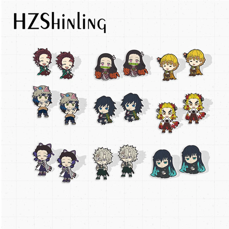 Серьги-гвоздики из акрила и эпоксидной смолы аниме Kamado Tanjirou Nezuko Agatsuma Zenitsu Rengoku