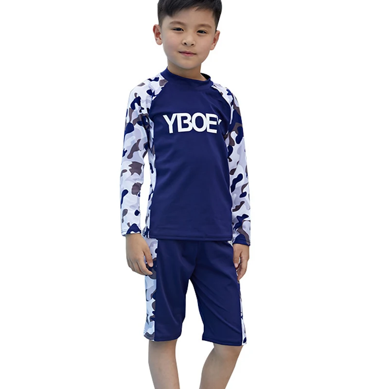 Boys Swimsuits Sunblock 2 Pieces Swim Suit Camouflage Children Swimwear Long Sleeve Boy Split Swimsuit Kids Bodysuit Beach Wear | Спорт и